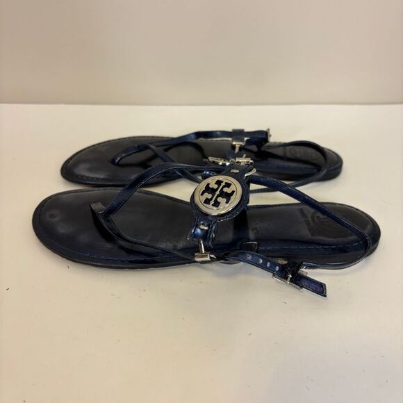 Tory Burch Blue Leather Sandals with Back Strap Size 9 - Picture 4 of 8